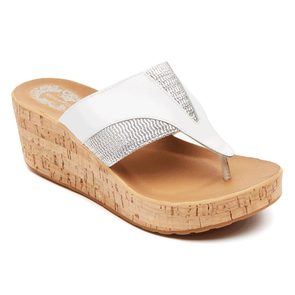 Wedges Rockport Mujer Mexico - Weekend Casuals Lanea Gore Thong Blancos - YDEWO5298